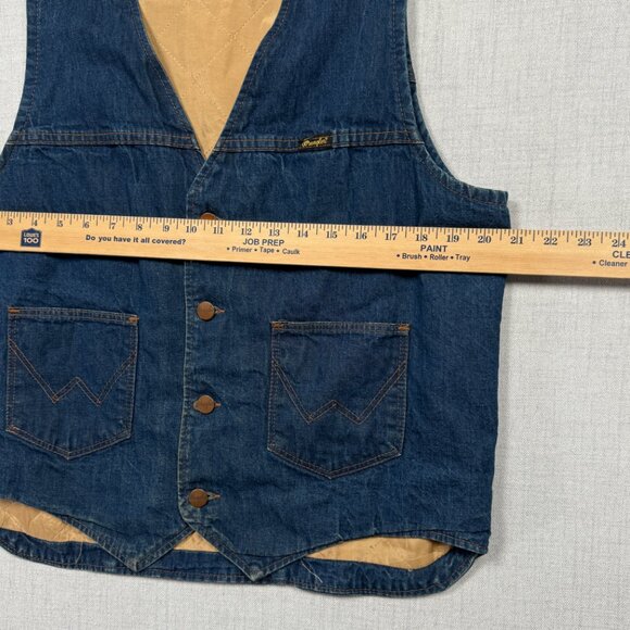Vintage Wrangler Western Denim Vest USA Made Quilted Lining Pockets Size L - Picture 7 of 9
